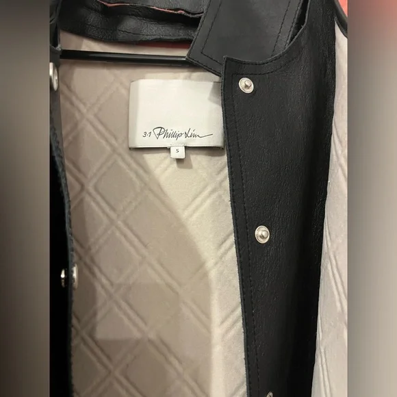 3.1 Phillip Lim Coral and Black Neoprene & Leather Coat - Picture 8 of 13